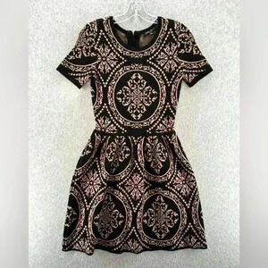 Romeo +Juliet Fit Flare Sweater Dress Women's Size M Black Tan BOHO